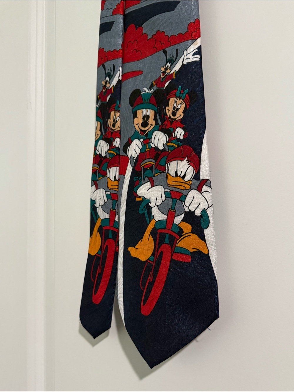 Disney Mickey & Donald Motorcycle Print Men's Tie - Navy Red